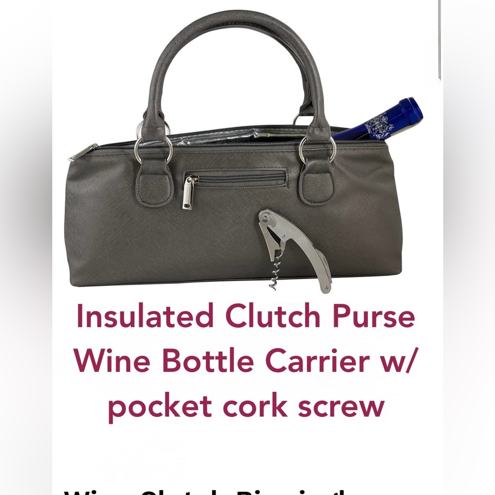 Insulated Wine Bottle Clutch Purse with pocket cork screw